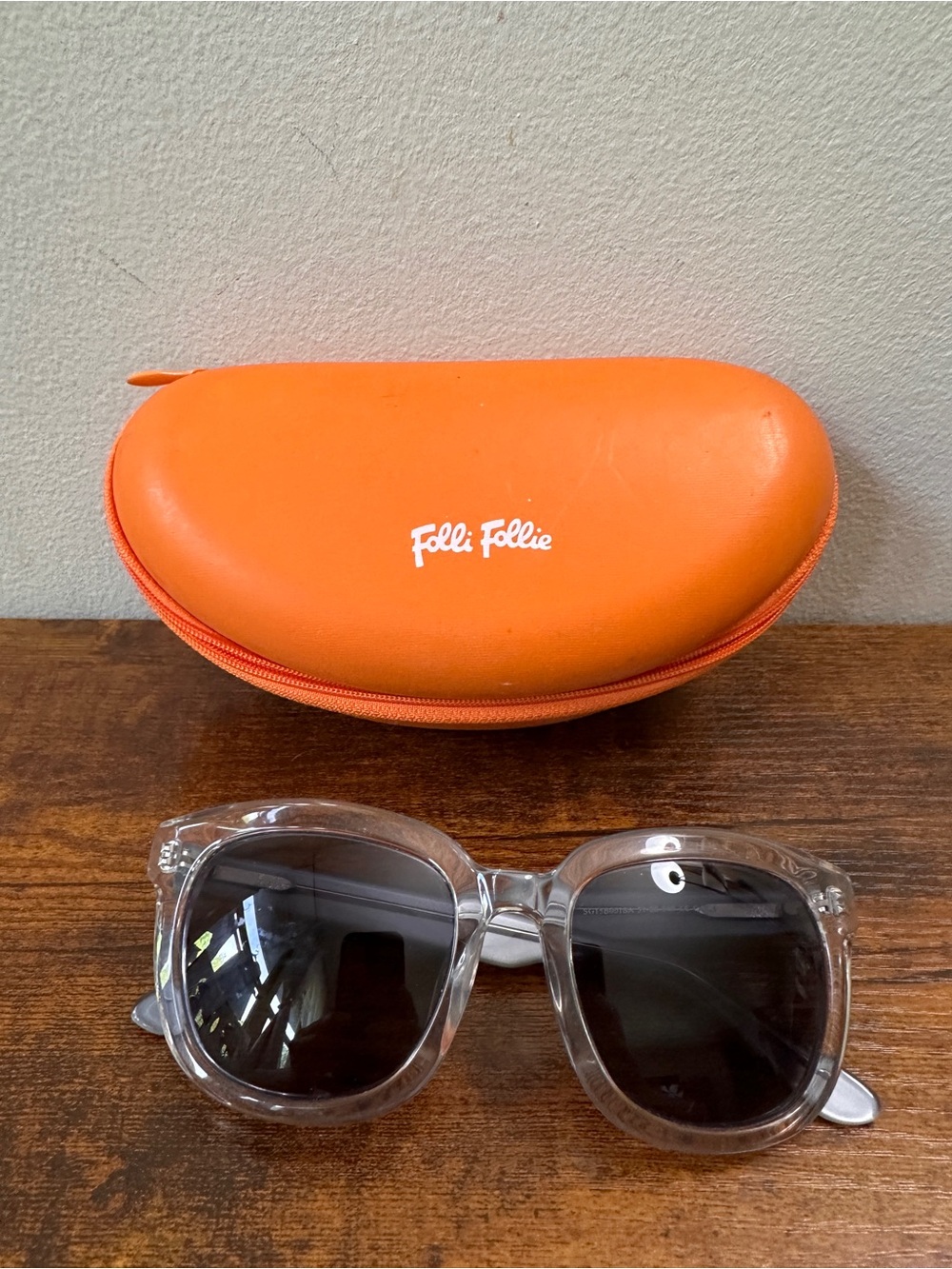 Folli Follie Oversized Square Sunglasses Clear Crystal Frames SG15B001SA w/ Case